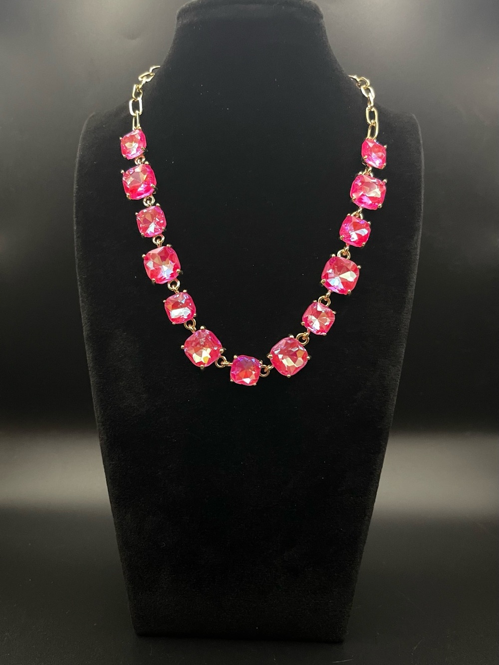 Chic & Chic NY Hot Pink Fuchsia AB
Cushion Cut Crystal Statement Necklace
16-19"